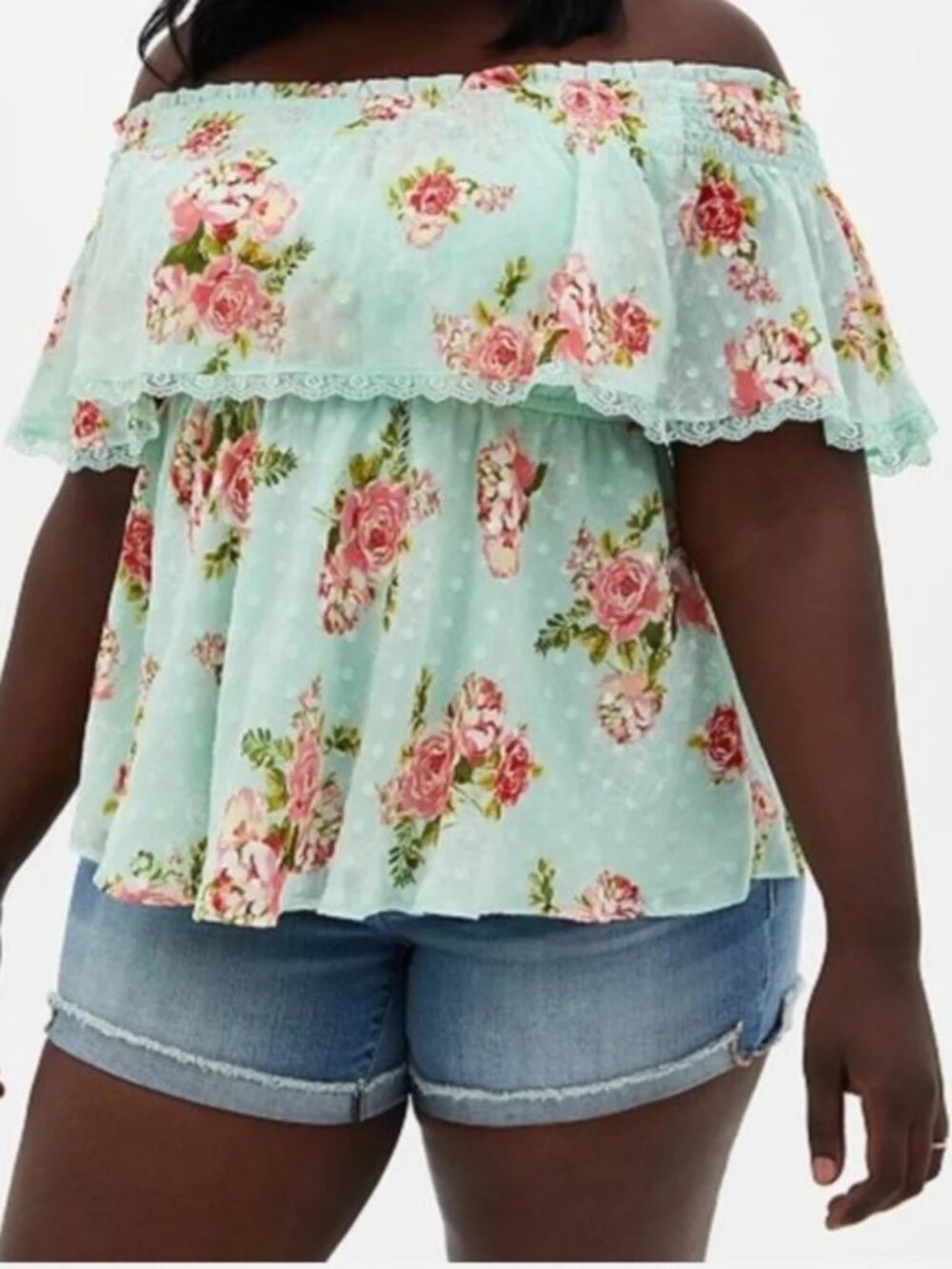 TORRID Off-Shoulder Baby Doll Mint Green Floral Top Blouse – Plus Sz 1
